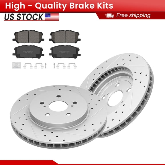 ACB ZONE Front Brake Kits for Lexus RX330 RX350 RX400h Toyota Highlander, Drilled Slotted Disc Brake Rotors and Ceramic Brake Pads
