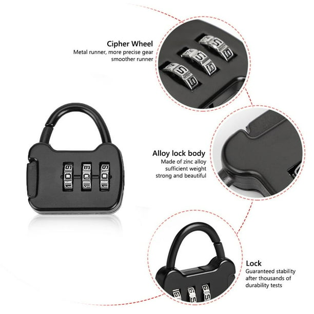 Candado de contraseña de combinación de código de 3 dígitos de zinc Mini candado para estuche de transporte (negro)