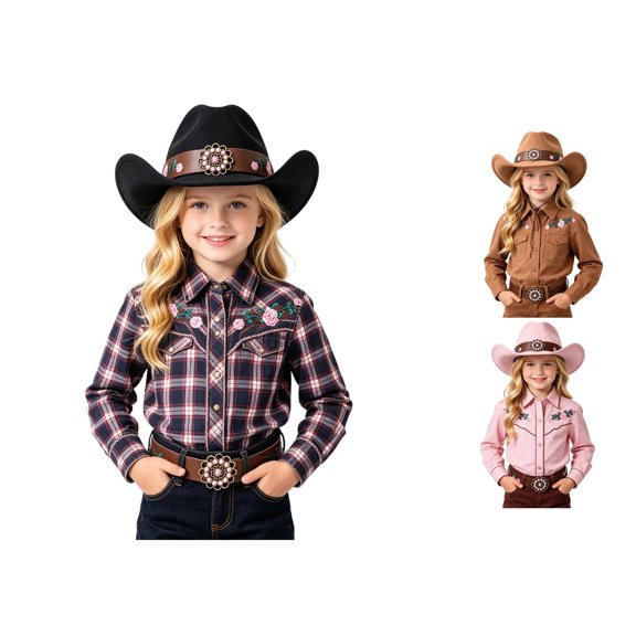 XIYON Kids Boys Girls Cowboy Hat Flower Embroidery Wide Brim Breathable Fashion Hat For Party And Dress Up,Black,6-10 Years