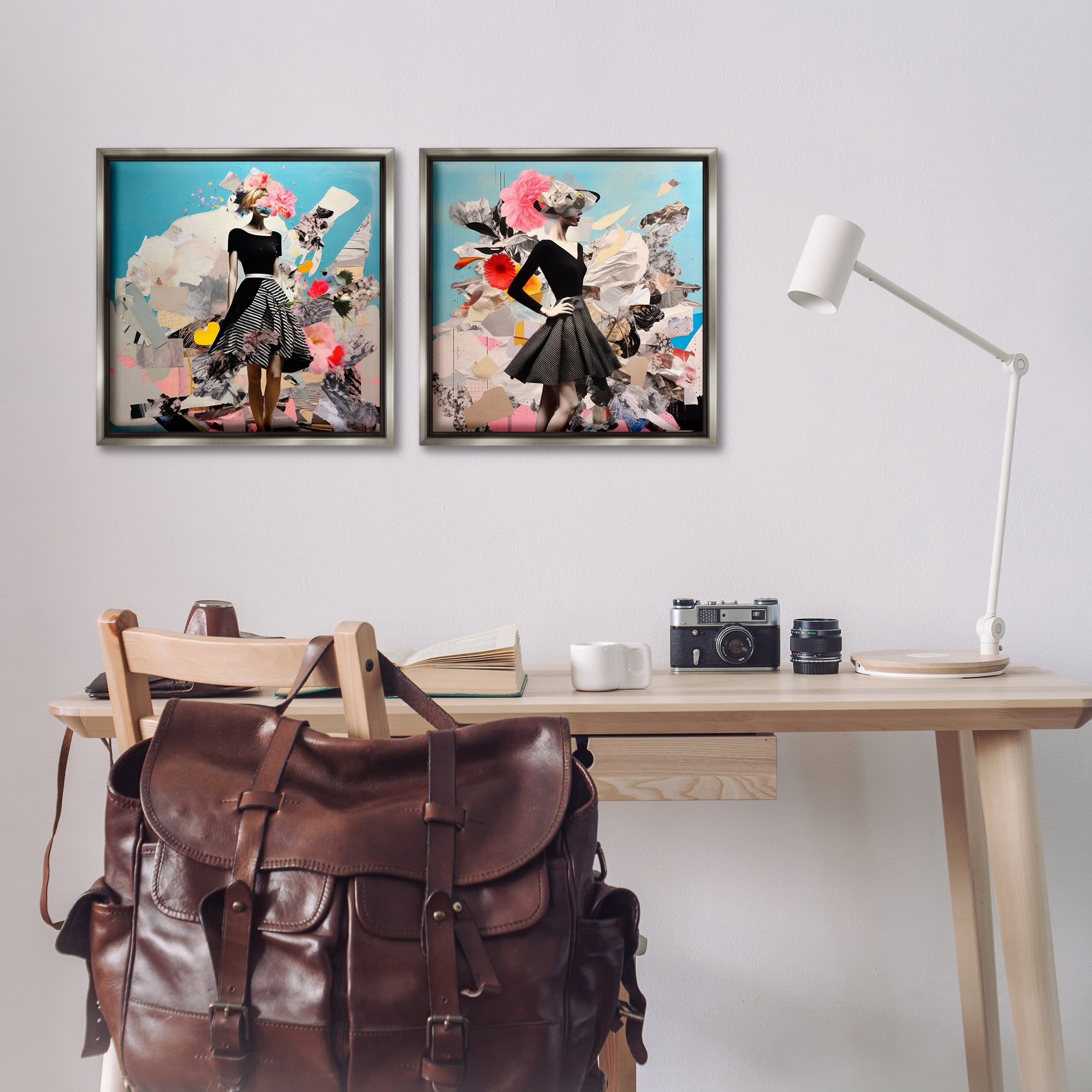Stupell Industries Glam Fashion Figure Pose People Painting Gray Floater Framed Canvas Art Print Wall Art, 18 x 18, Set of 2