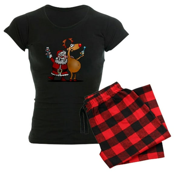 CafePress - Santa Claus And His Reindeer - Women's Dark Pajamas