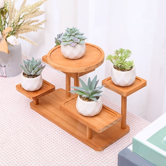 Sruoe 5-Tier Wood Plant Stand, Desktop Flower Pot Stands, Small Plant Shelf Plant Stands, Mini Plant Holder Display Rack for Tabletop Windowsill Bedroom Office Desk