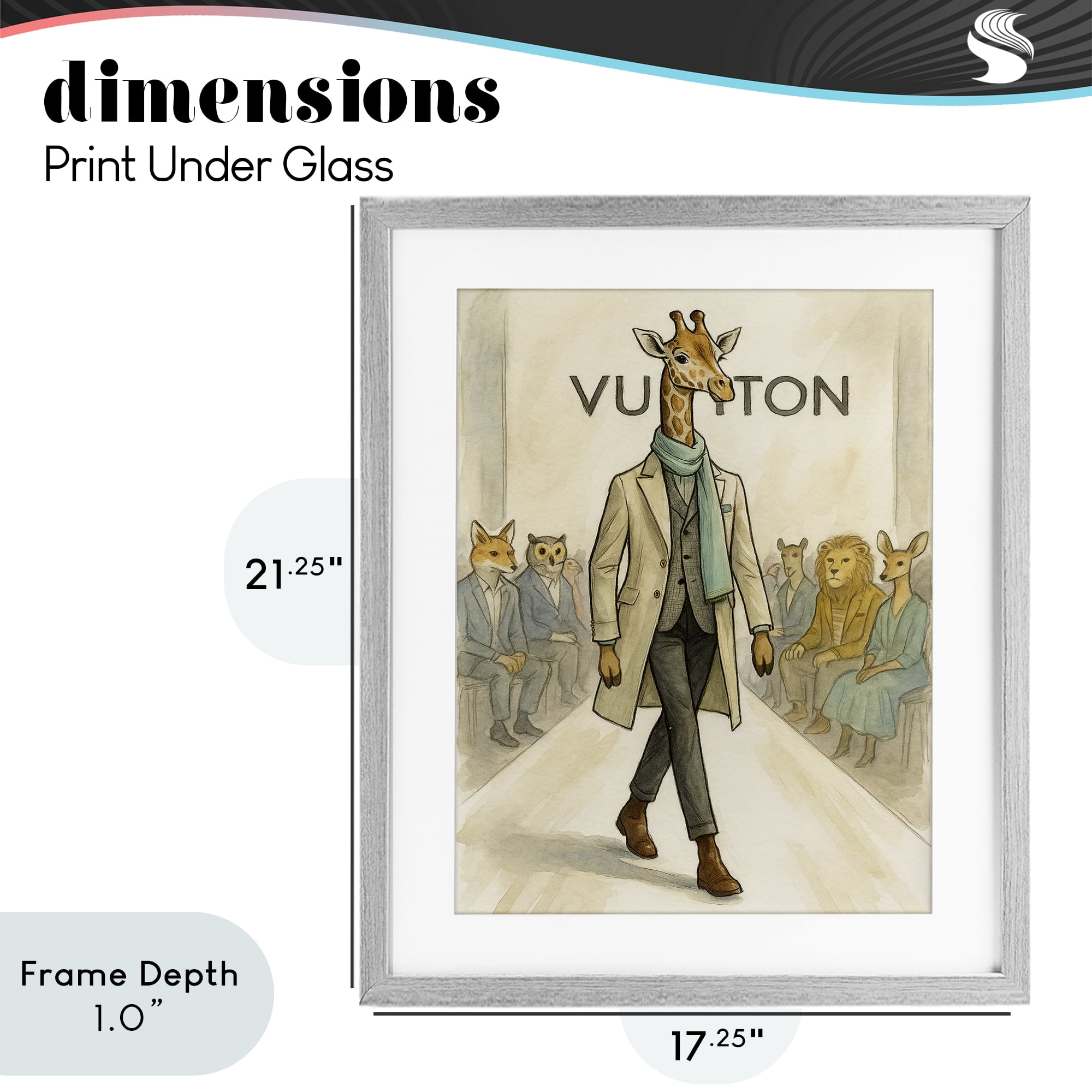 Stupell Industries Fashion Runway Giraffe Gray Framed Print Under Glass, design by Grotto Studios