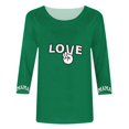 thumbnail image 4 of Hauts pour Femmes Manches Trois-Quarts Cœur Saint-Valentin Col Rond Imprimé Décontracté T-Shirt Ample Vert P, 4 of 5