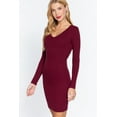 thumbnail image 3 of Saronite Basic Bodycon Ribbed Knit V Neck Long Sleeve Mini Dress, Wine (Women's), 3 of 4