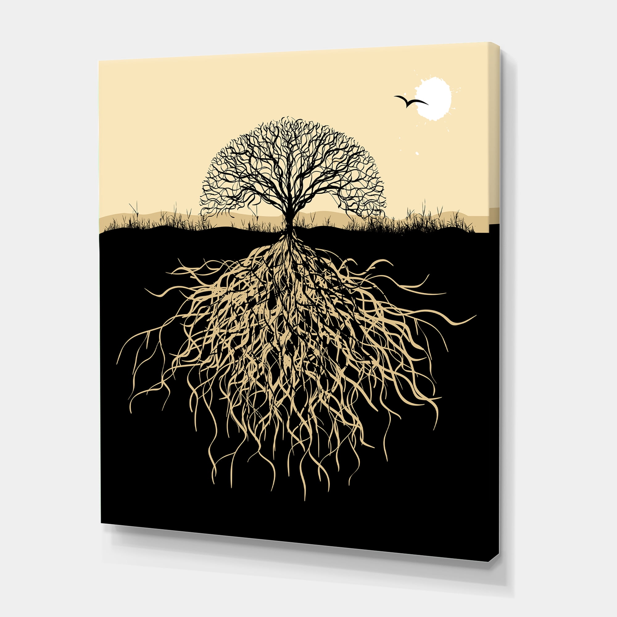 Designart ' Tree Silhouette With Underground Roots ' Traditional Canvas Wall Art Print