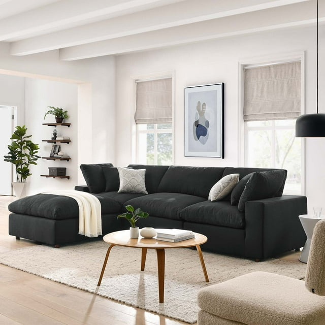 Modway Commix Ensemble de Canapé Sectionnel 4 Pcs Surrembourré Rempli de Duvet, Noir