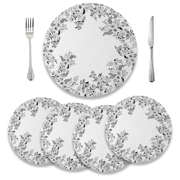 MIZHONA Spring Floral Round Placemats Set of 4,Flowers Table Mat for Kitchen Dining Table Decoration,15 inch
