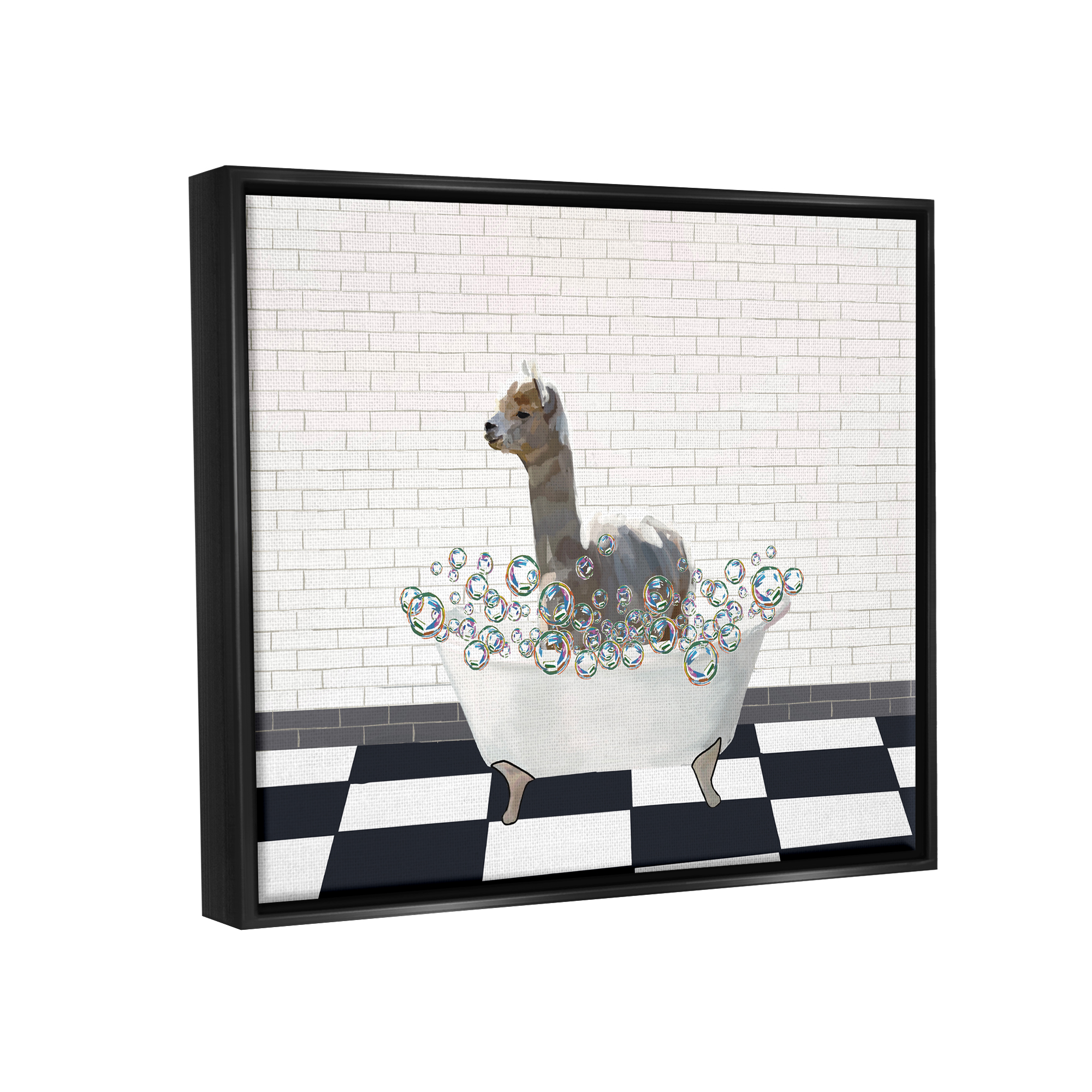 Stupell Industries Llama Bathroom Tub Animals & Insects Painting Black Floater Framed Art Print Wall Art, 31 x 25