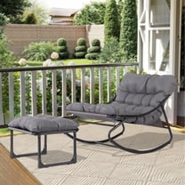 UBesGoo Patio Rocking Chair with Ottoman, Metal Rocker Seating with Soft Cushion for Outdoor and Indoor, Gray