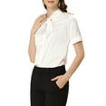 thumbnail image 5 of INSPIRE CHIC Women's Elegant Satin Tie Neck Blouse Office Short Sleeve Button Down Shirt XS White, 5 of 7