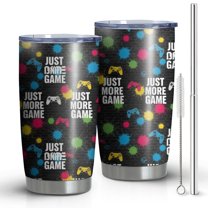 20oz Tumblers Multicolor Controllers Games Icons Black Pattern Stainless Steel Vacuum Insulated Double Wall Travel Tumbler Cups Mug with Lid and Straw,Cleaning Brush for Cold & Hot Drinks