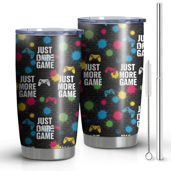 20oz Tumblers Multicolor Controllers Games Icons Black Pattern Stainless Steel Vacuum Insulated Double Wall Travel Tumbler Cups Mug with Lid and Straw,Cleaning Brush for Cold & Hot Drinks