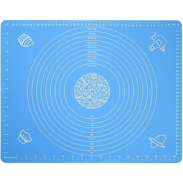Alfombrilla de silicona para hornear para masa de repostería con medidas, 19,7 x 15,7 pulgadas, sin BPA, antiadherente y antideslizante, color azul, suministros para hornear para hornear pasteles de
