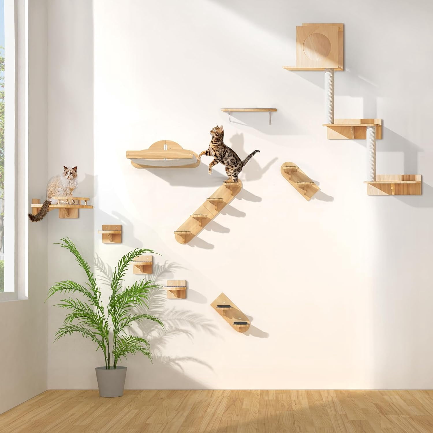 Tall Cat Tree Wall Mounted for Large Cats, 82-inch Corner Scratching Post with Toys, Ceiling-to-Floor Cat Tower and Play Shelf for Sleeping Lounging Perching