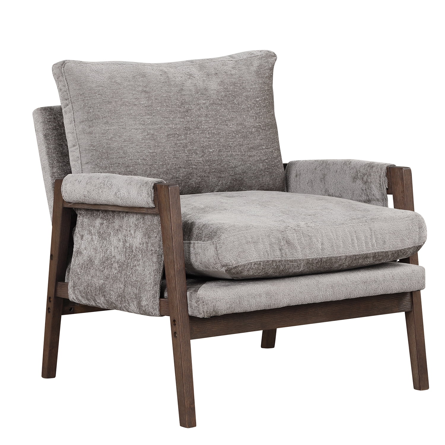 Kadyn Modern Velvet Accent Chair, Solid Wood Leisure Chair with Thick Seat Cushion, Upholstered Armchair for Living Room, Grey