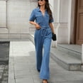 thumbnail image 4 of FRSASU Women Two Piece Denim Set Short Sleeved Lapel Top and Slightly Flared Jeans Vintage 2 Piece Outfits Blue XL(XL), 4 of 8