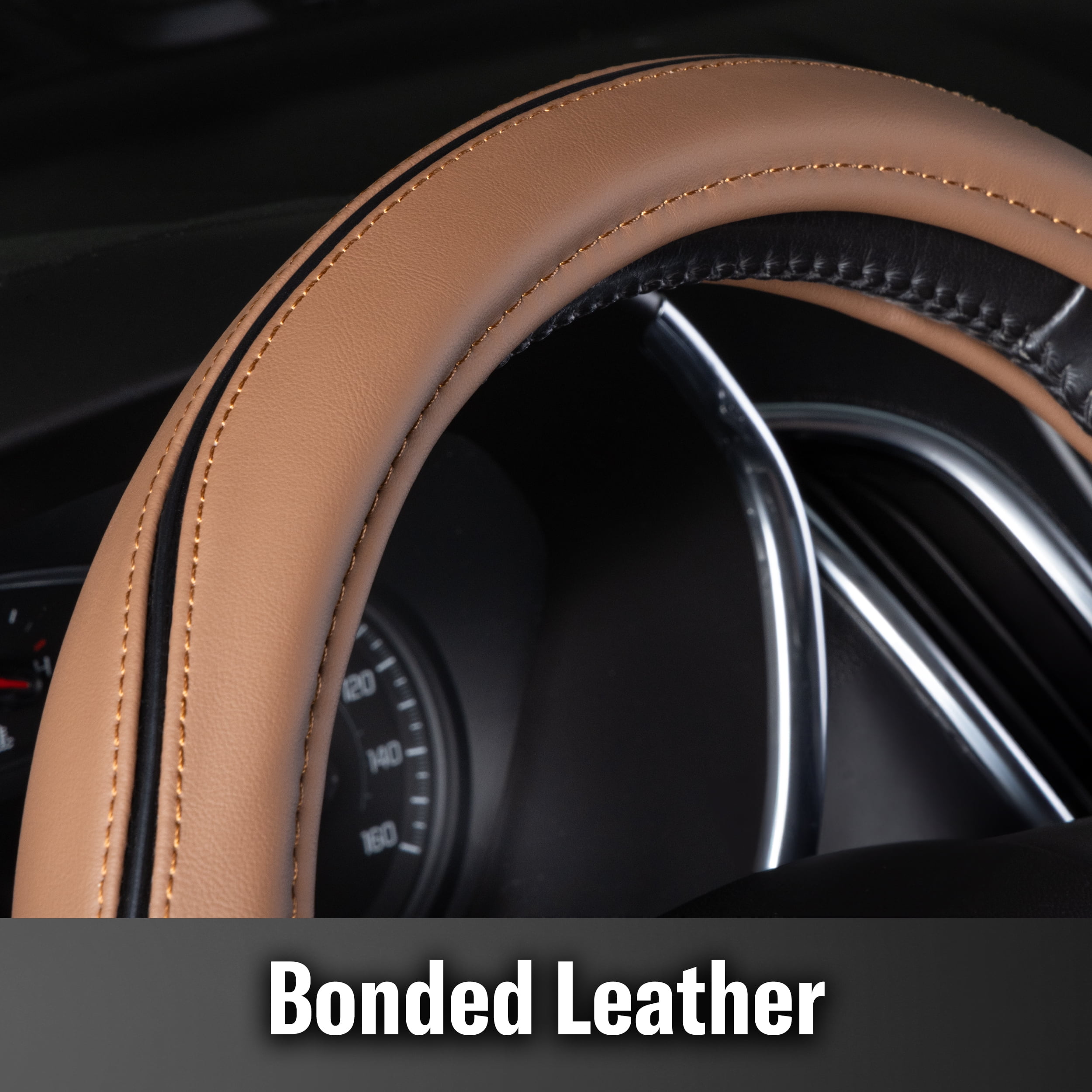 Genuine Dickies Brown Heavy-Duty Bonded Leather Truck Steering Wheel Cover, 34425PWDI
