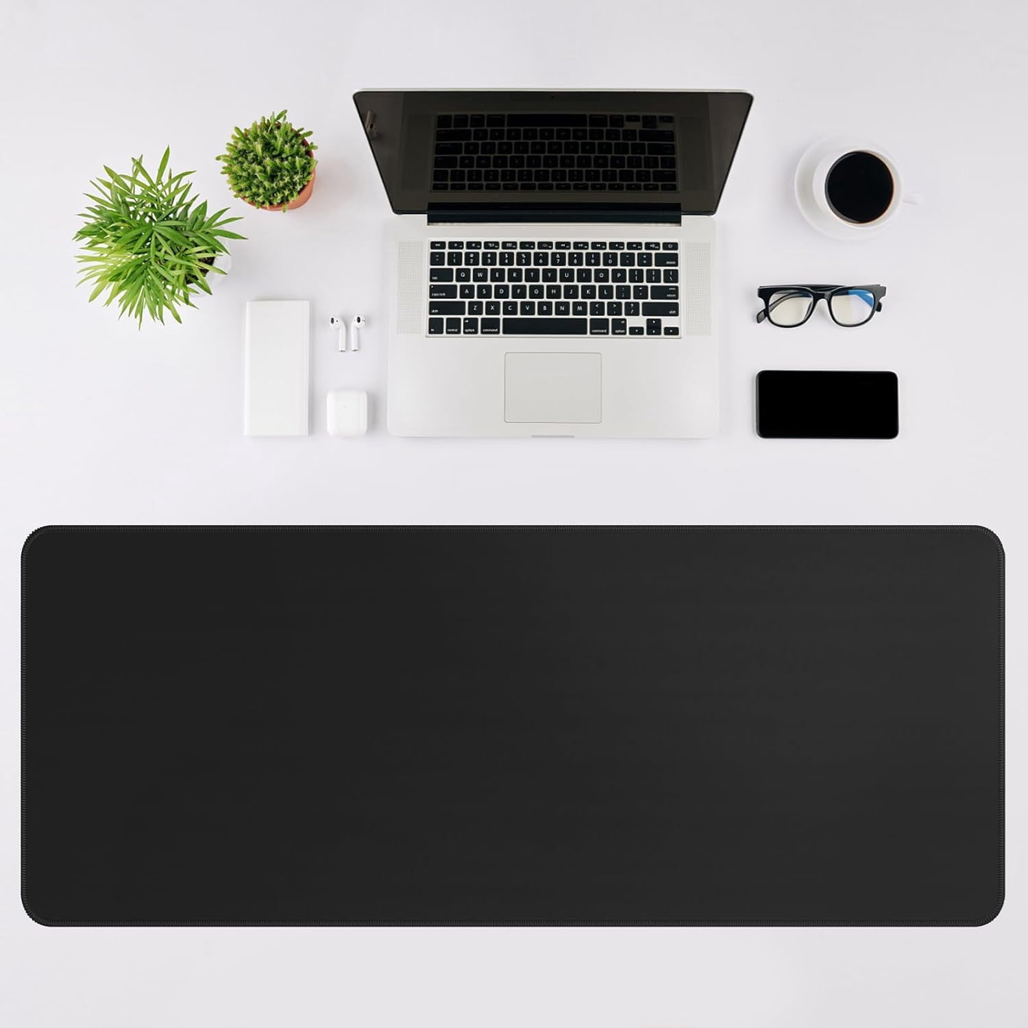 2 Pack Black Mouse Pad Gaming Keyboard Pad 31.5 x 11.8in Large Computer Mouse Pad with Anti-Slip Rubber Base and Stitched Edges, Extended Mouse Mat Gaming Working