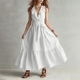 thumbnail image 2 of Women's Maxi Dress V Neck Sleeveless Ruffle Trim Tie Waist Tiered Dress Flowy Casual Summer Vacation Sundress White L, 2 of 5