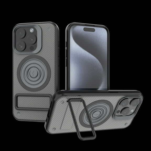 Allytech Magnetic Case for iPhone 14 Pro, Fashion Carbon Fiber Texture Slim Cover with Metal Kickstand, Soft Frame Shockproof Wireless Charging Hard PC Case for iPhone 14 Pro - Black