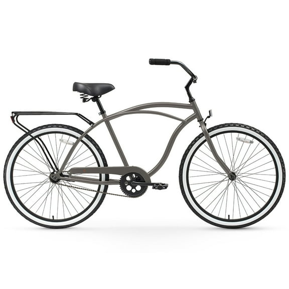 sixthreezero Around the Block Men's 26" Single Speed Beach Cruiser Bicycle with Rear Rack, Matte Grey