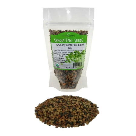 Crunchy Lentil Fest Sprouting Seed Mix - 8 Oz - Handy Pantry Brand - Organic - Green, Red & French Lentils- Edible Seeds, Salad, Soup, Sprouts & Food