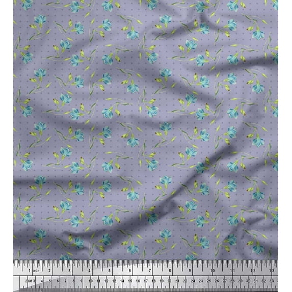 Soimoi Gray Poly Georgette Fabric Dot & Freesia Floral Print Fabric by Yard 42 Inch Wide