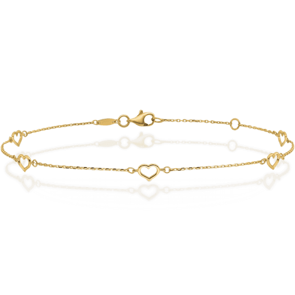 14K Solid Yellow Gold Heart Link Anklet Summer Beach Foot Ankle Bracelet