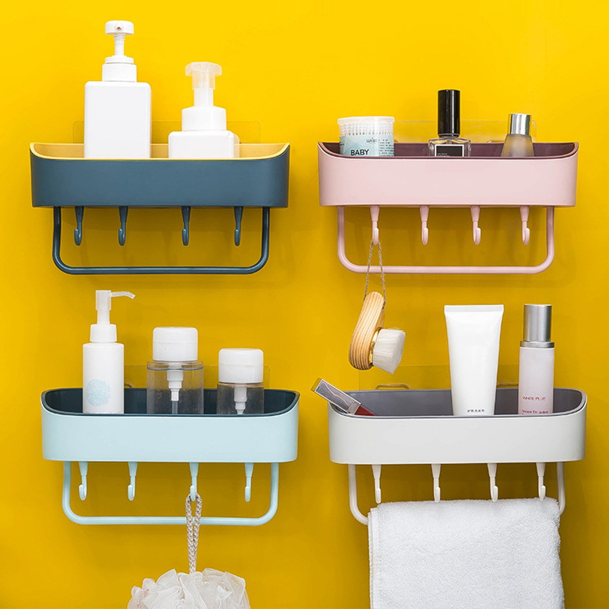 Sticky Hook Shower Holder Corner Storage Rack Shampoo Organizer Bathroom Shelf 