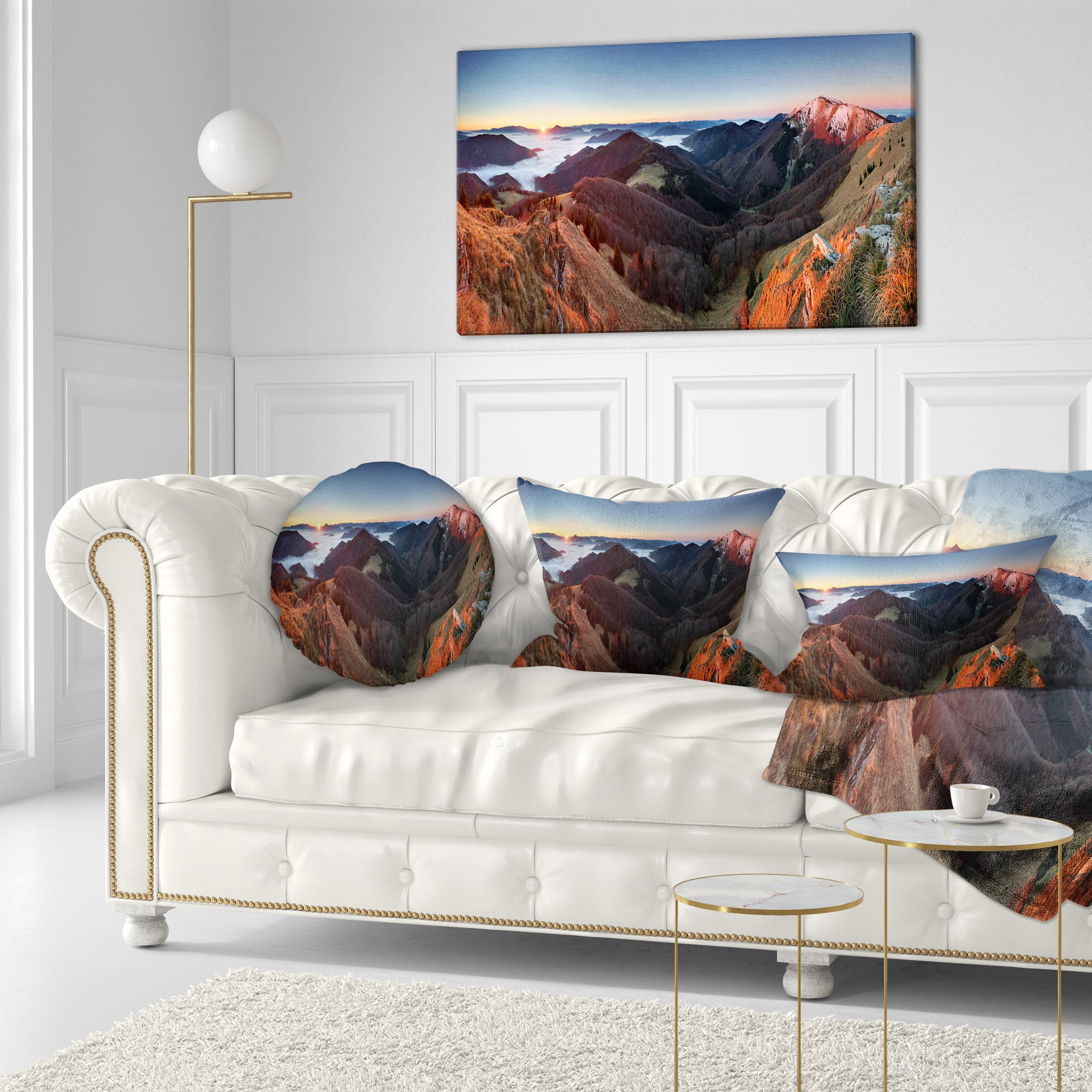 Designart Red Mountain Sunset Panorama - Landscape Printed Throw Pillow - 12x20