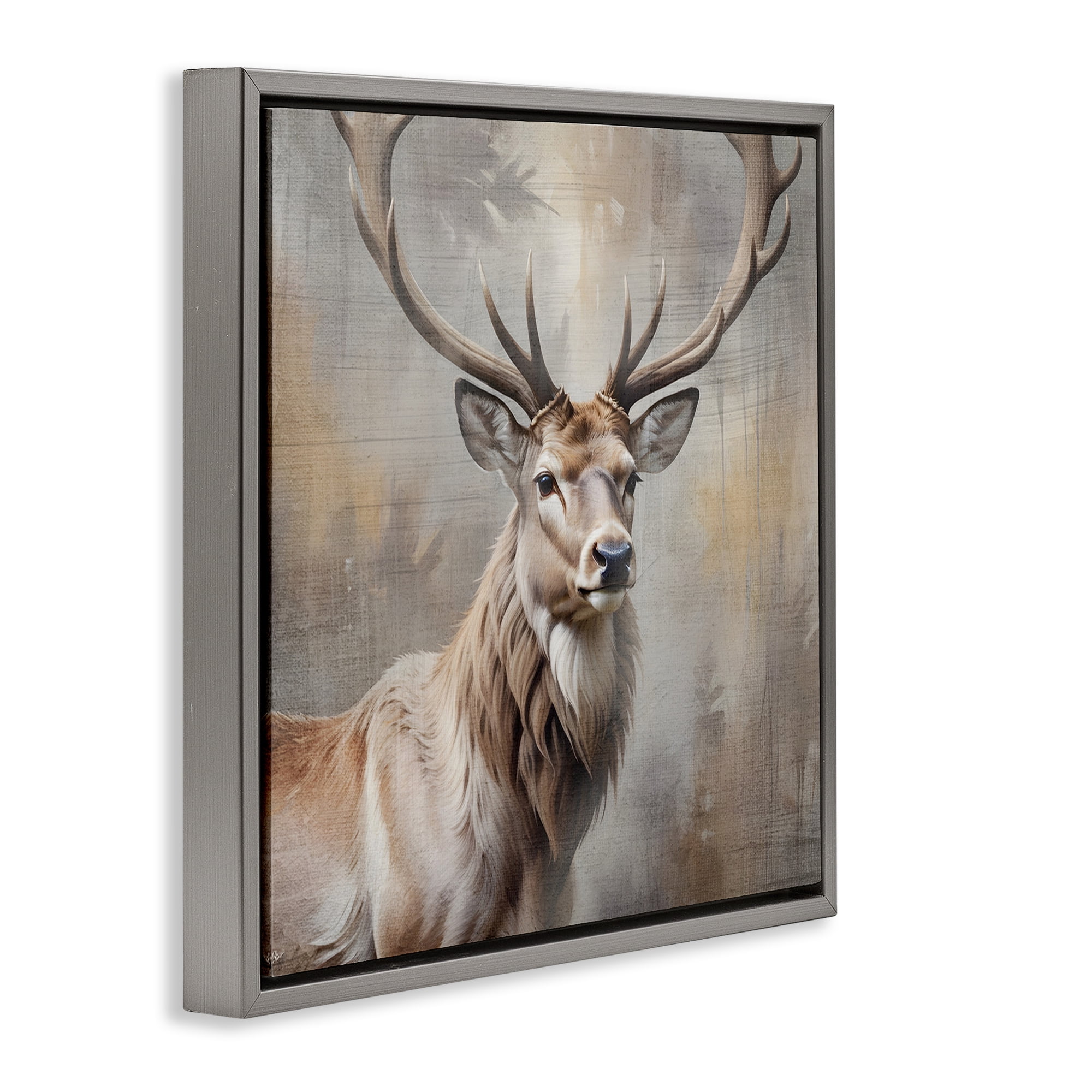 Stupell Industries Rustic Stag with Majestic Glance Gray Framed Floater Canvas Wall Art, design by Susan Arnot