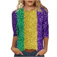 thumbnail image 2 of REORIAFEE 2025 Mardi Gras Shirts Green Purple Yellow 3/4 Sleeve Shirts Round Neck Carnival Fancy Tees Theme Party Fashions Tops Loose Blouse Green M, 2 of 5