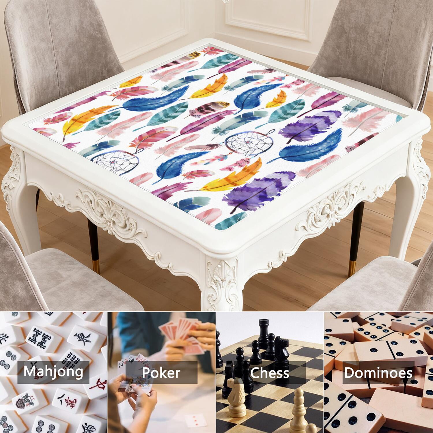 Traditional Boho Pattern Anti-Skid Rubber Table Topper 31.5x31.5 Inch Mahjong Playing Mat with Quiet Surface for Card Games Board Games and Game Nights