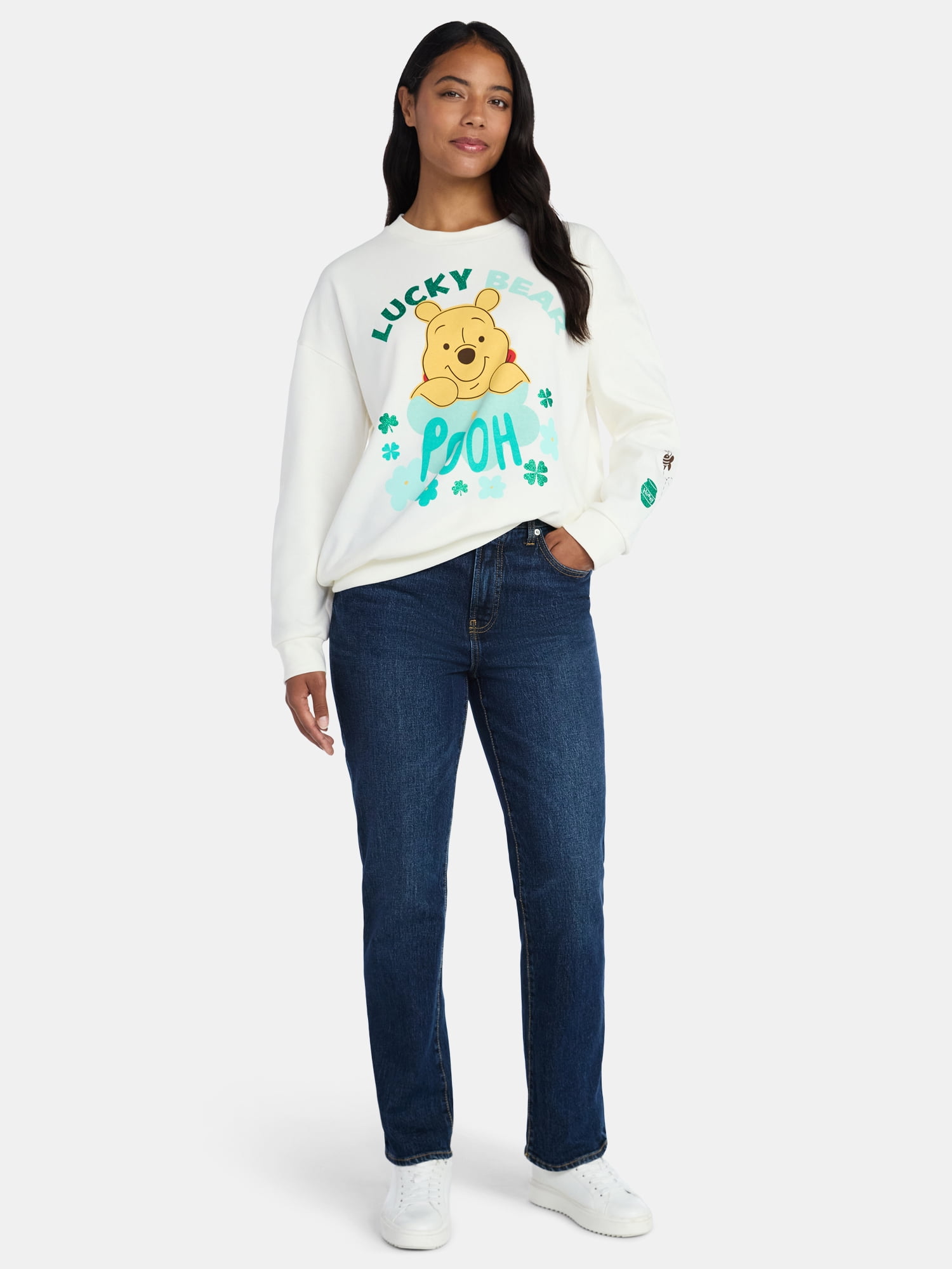 Winnie the Pooh Women's St. Patrick's Day Graphic Sweatshirt with Long Sleeves, Sizes XXS-XXL