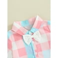 thumbnail image 5 of Jxzom Toddler Baby Boy Gentleman Outfits Suits 3 6 12 18 Months Plaid Buttons Short Sleeve Bow Tie Romper+Overall Shorts Set, 5 of 8