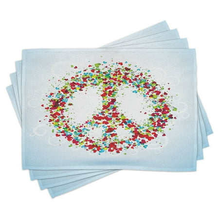 

Ambesonne Colorful Place Mats Set of 4 Peace Sign with Hearts Standard Size Multicolor