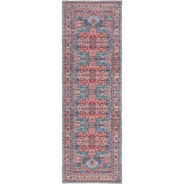 6 Ft Runner Blue Low Pile Rug Perfect, Washable Runner Rugs For Hallways