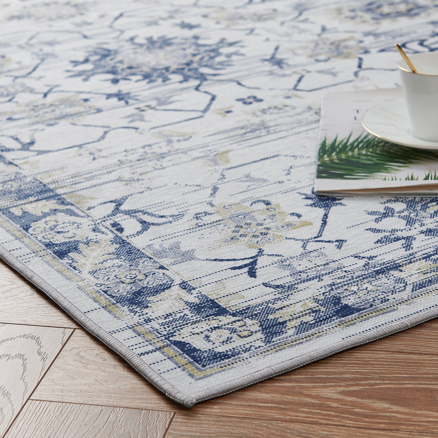 Rug King Kitchen Runner Rug Vintage 2x6 Navy Foldable Persian Floral Print Carpet Non Slip Rug for Entryway Living Room Bedroom Bathroom Kitchen