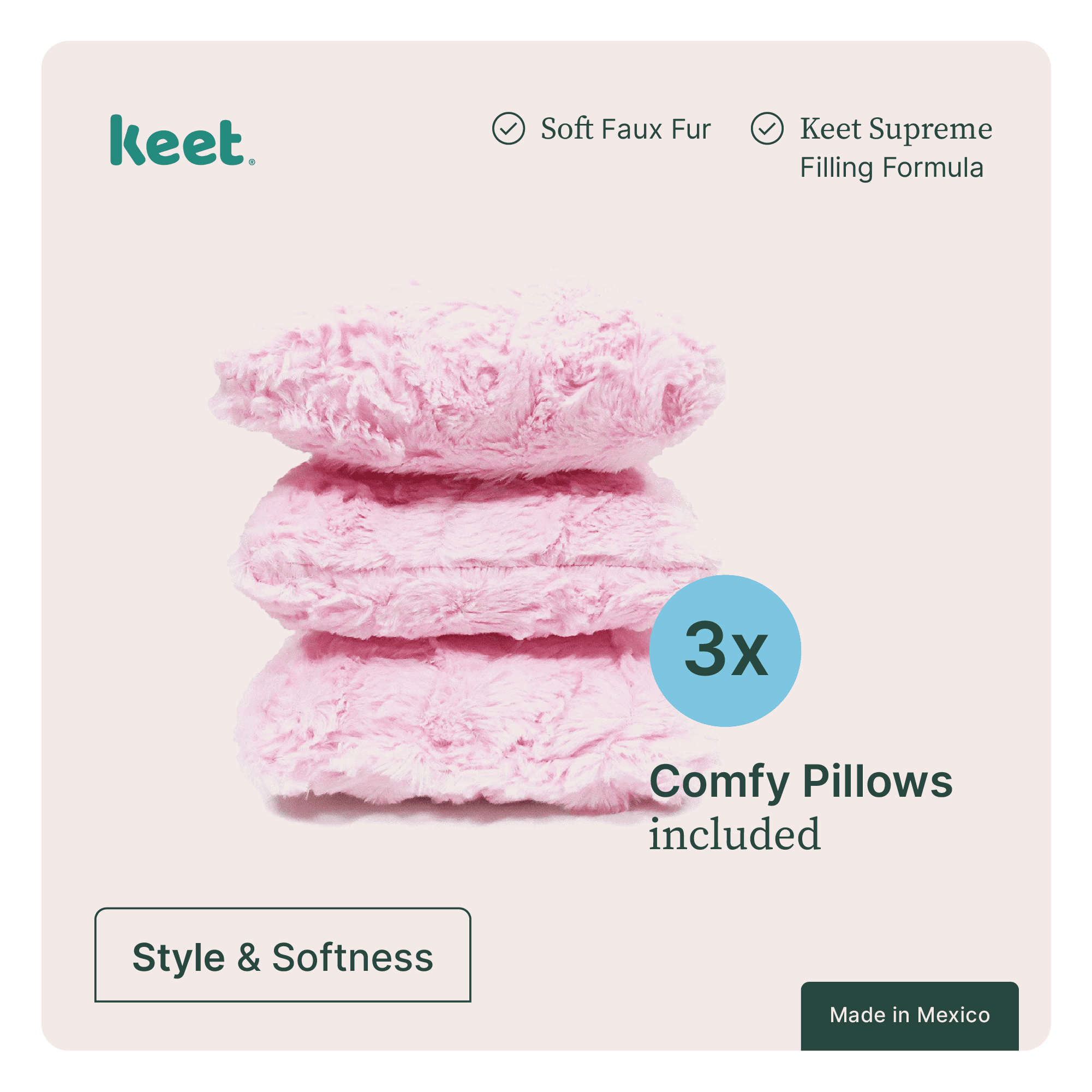 Keet Plush Kids Sofa with Accent Pillows - Pink