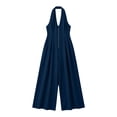 thumbnail image 6 of Purcolt Women's Sleeveless Halter Neck Jumpsuits One Piece Wide Leg Long Pants Romper Zipper Front Pleated Beach Vacation Outfits with Pockets, 6 of 7