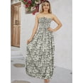 thumbnail image 4 of HAPPY BAY Women's Summer Boho A-Line Slit Maxi Beach Dress Smocked Top Evening Long Strapless Tube Dresses for Women L-XL Ebony, Floral, 4 of 5