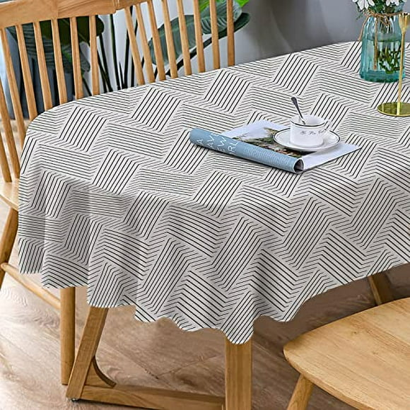 Bnejvif Nappe Ovale, Nappe Ovale Moderne, Nappe Rayée Intérieure/extérieure Imperméable Sans Plis Durable pour Tables Ovales 60 X 120 Pouces