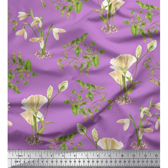 Soimoi Poly Georgette Fabric Leaves & Flower Decor Fabric Printed Yard 42 Inch Wide