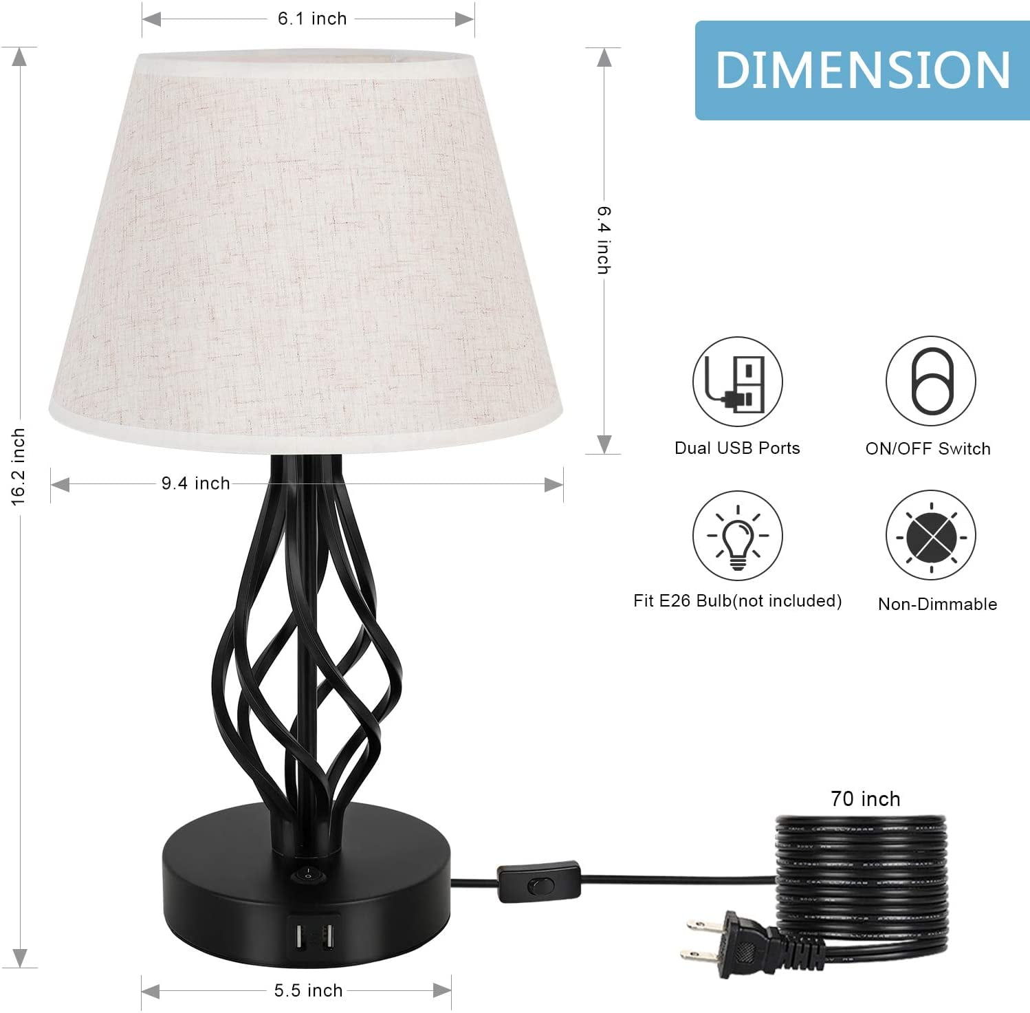NEX 16.2" Black Table Lamps with Beige Shades (2 Count)