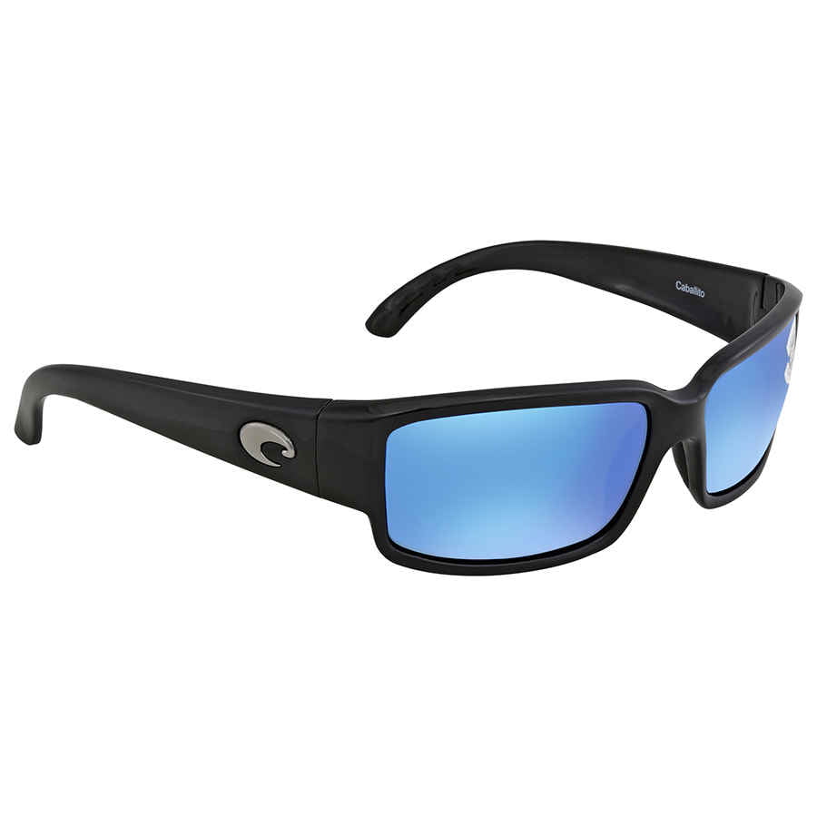 Costa Del Mar Mens Caballito Polarized Rectangular Sunglasses Matte Ocearch Tiger Shark/Grey Blue Mirrored Polarized-580G 59 mm
