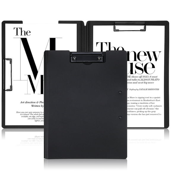 Raindrops 2-Pack Black Folding Clipboard Folder with Dual Clips for Secure A4 Document Storage and Easy Portability