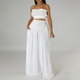 thumbnail image 3 of Plus Size Summer Outfits Sleeveless Round-Neck Blouses & Shirts Sets Solid Color Long Sleeveless Strapless Lace-Up High Waist Pleated Pants Casual Suit 2 Piece Outfits Summer White xxl, 3 of 7
