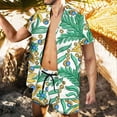 thumbnail image 2 of Conjunto casual de blusa y pantalones de playa de manga corta con estampado de botones para hombre Pompotops  oipoqjl36009, 2 of 5