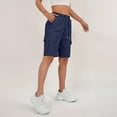 thumbnail image 4 of Mohiass Bermuda Cargo Shorts for Women Knee Length Elastic Waist Long Shorts Summer Baggy Hiking Short with Pocket Dark Blue 2XL, 4 of 6